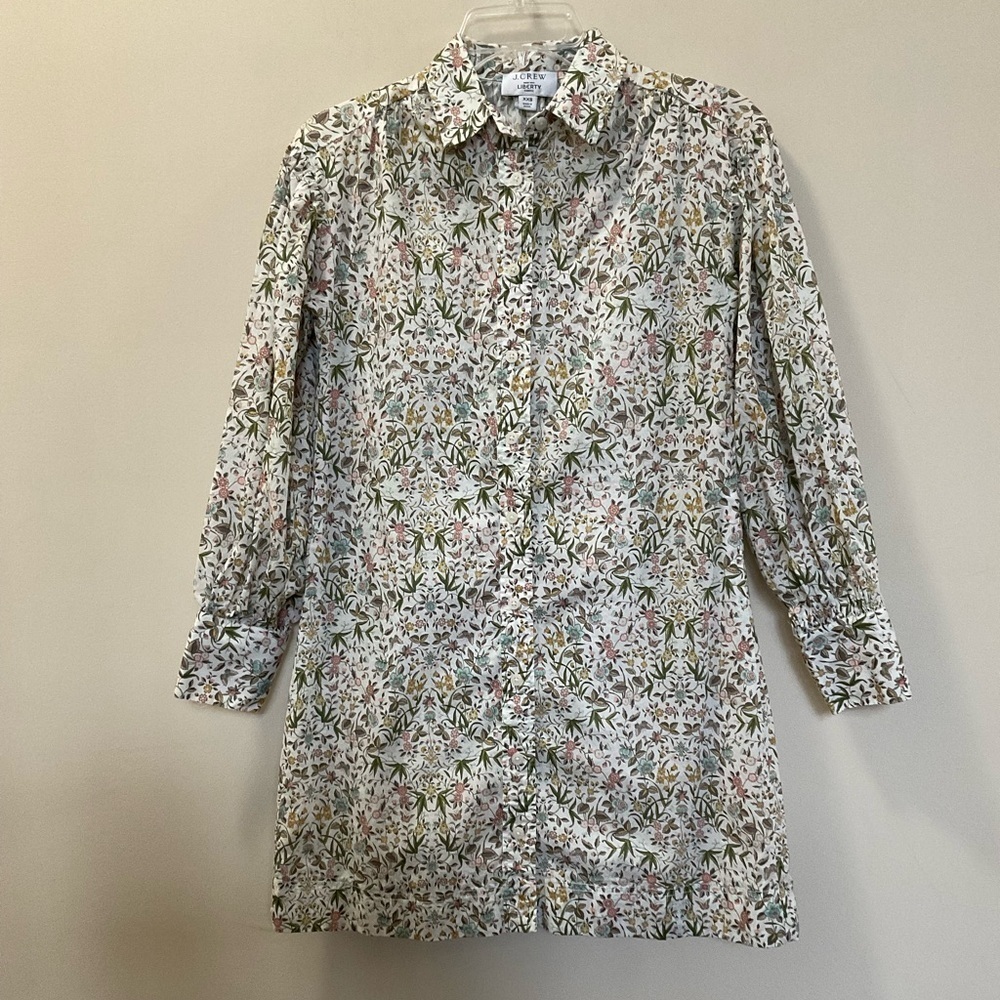 J.Crew Liberty Tapestry Floral Mini Shirt Dress Puff Sleeve With Lining Size XXS